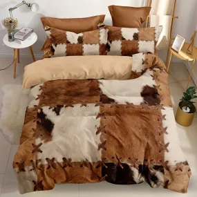 3pcs Duvet Cover Set, Fur Pattern Stitching Print Rustic Cowhide Style Bedding Set, Soft Comfortable Duvet Cover, For Bedroom, G