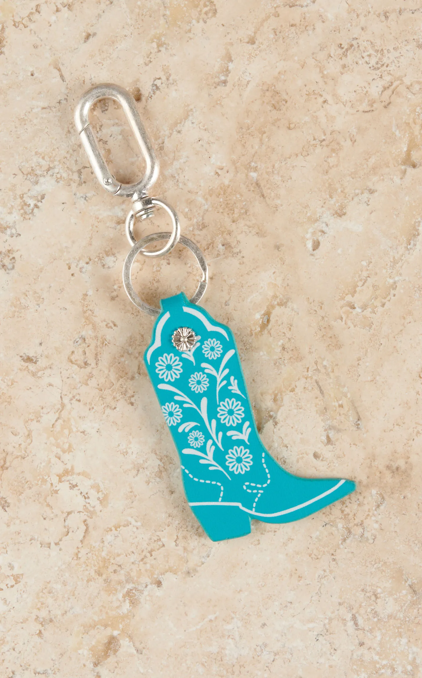 Amber's Allie Turquoise with White Floral Print Cowboy Boot Keychain