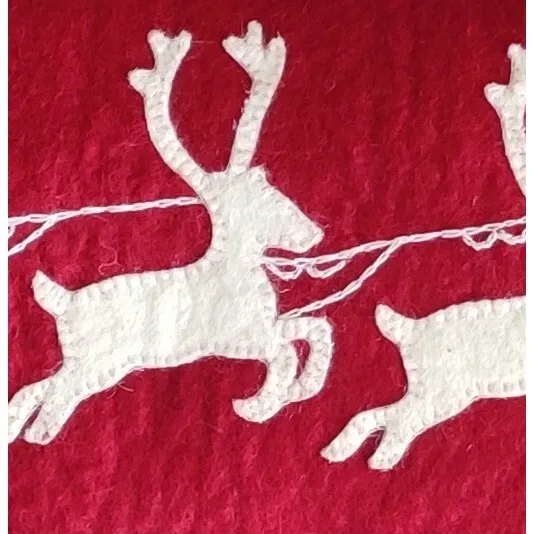 Arcadia Home Wool Sleigh and Reindeer Pillow, Red