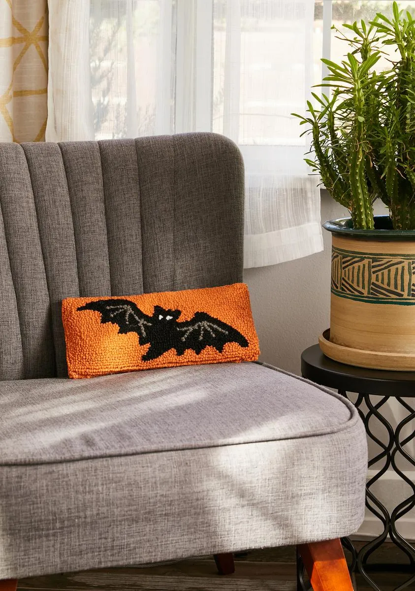 Bat Hooked Pillow-