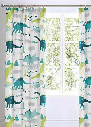 Bedlam Dino Pair of Glow In The Dark Lined Pencil Pleat Curtains | Kaleidoscope