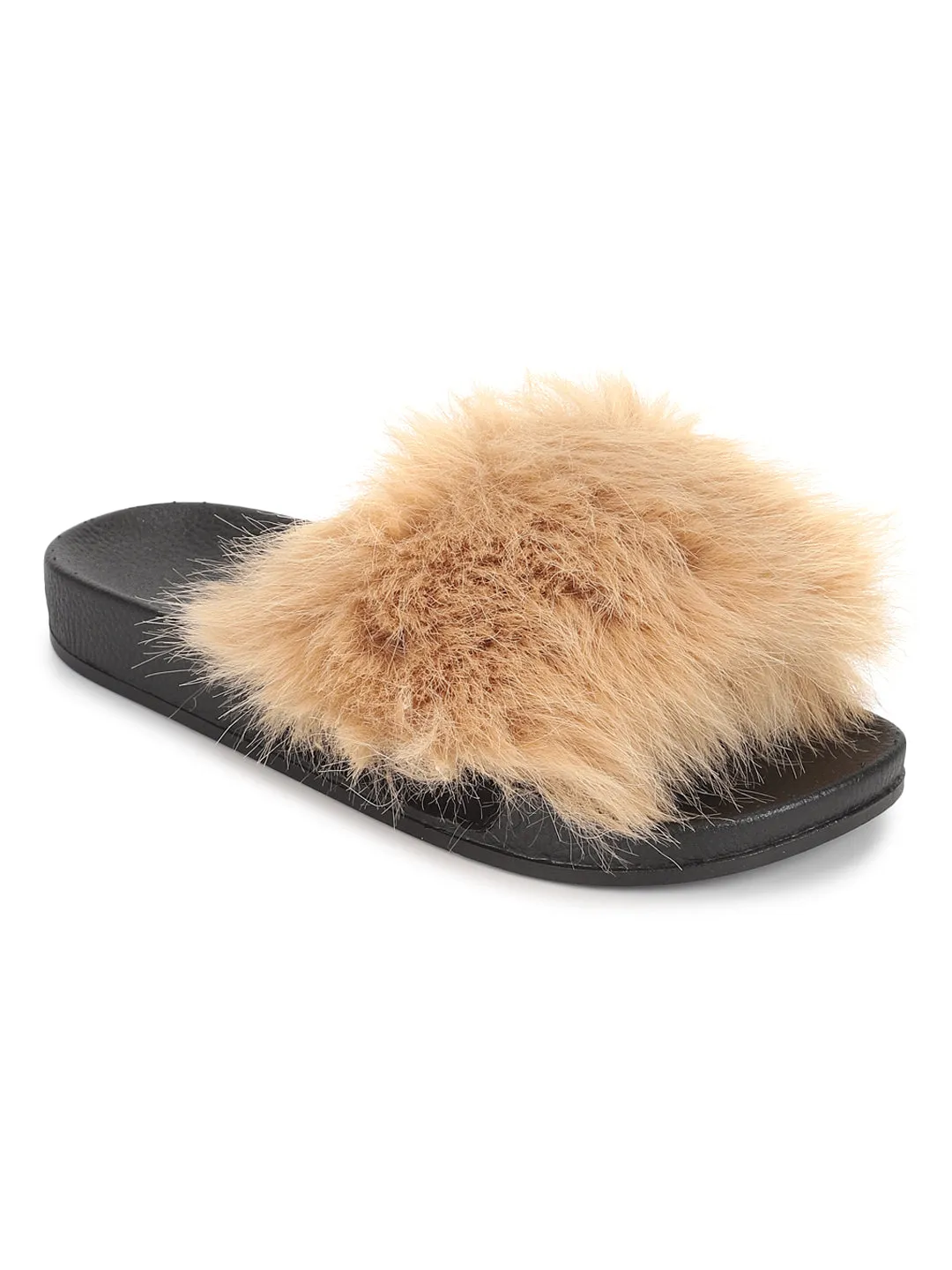 Beige Fur Slip-On Flats (TC-AMUNA1012-BEIG)