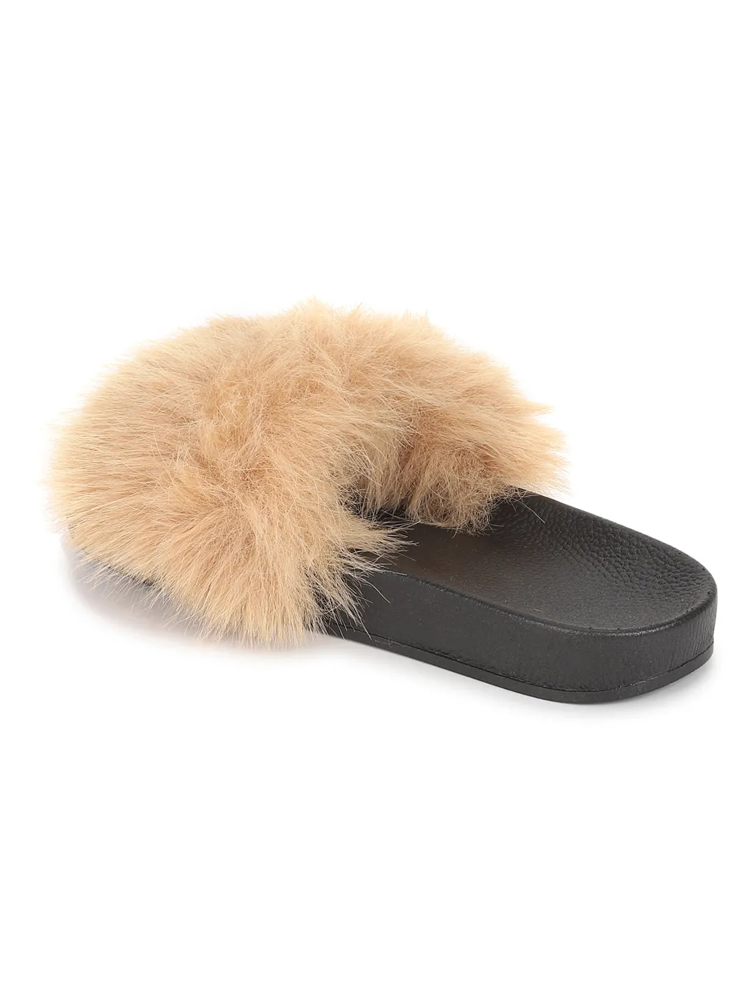 Beige Fur Slip-On Flats (TC-AMUNA1012-BEIG)