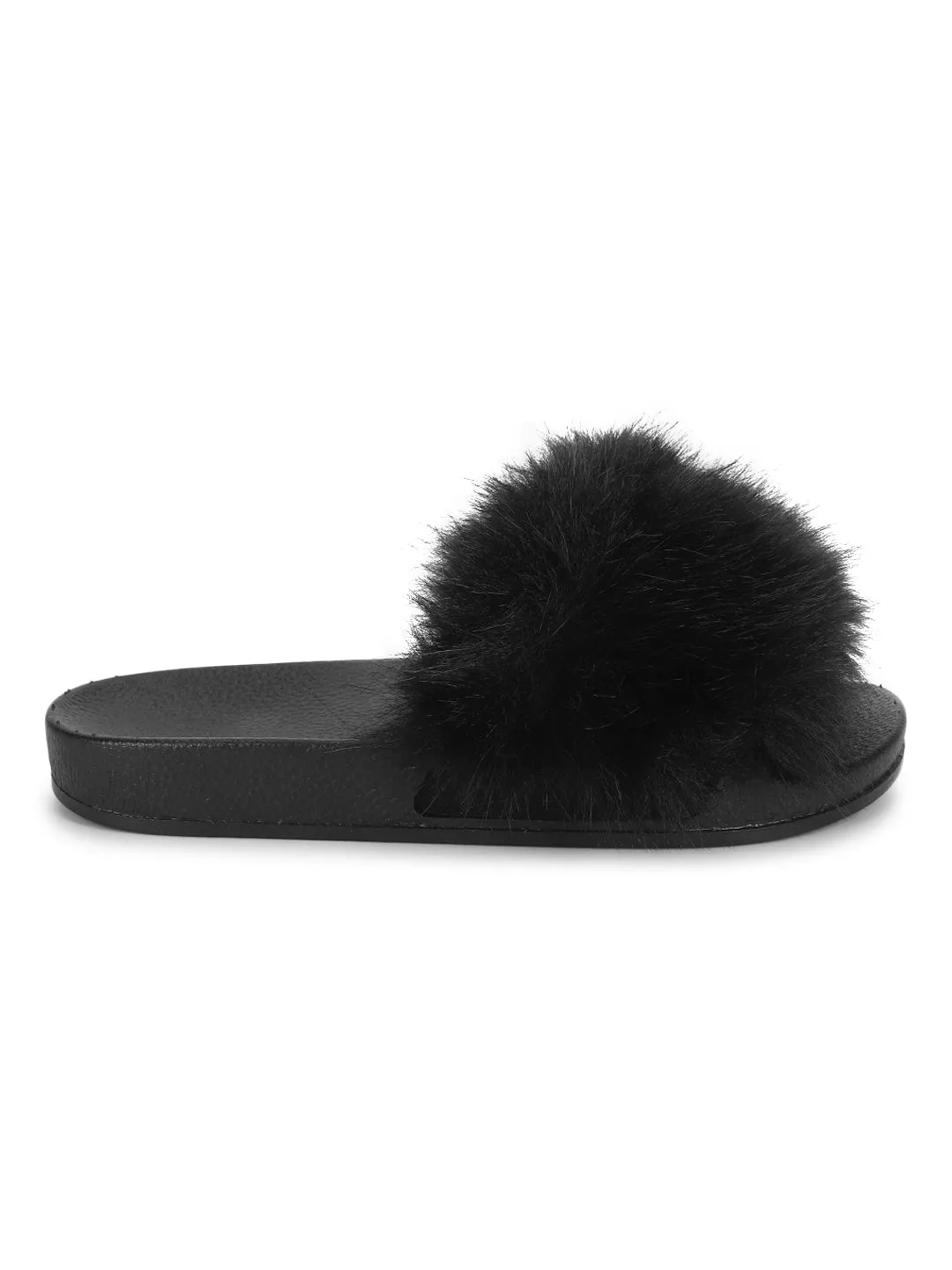 Black Fur Slip-On Flats (TC-AMUNA1012-BLK)