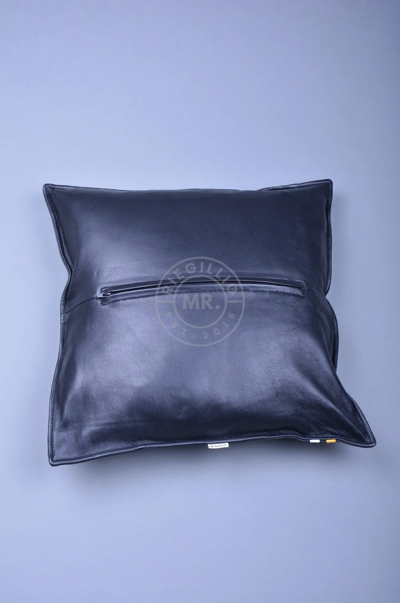 Black Leather Pillow - Grey Stripe