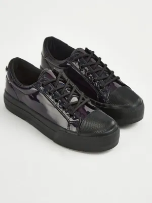 Black Patent Platform Lace Up Trainers | School | George at ASDA