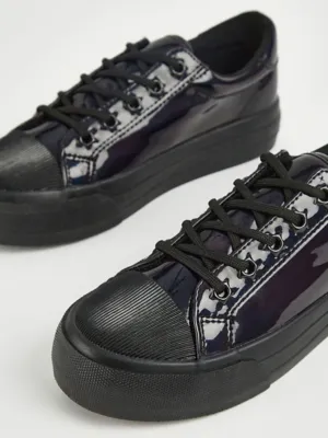 Black Patent Platform Lace Up Trainers | School | George at ASDA