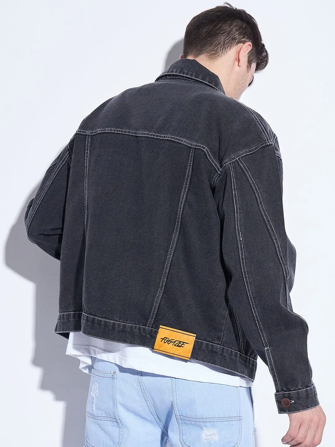 Black Wavy Panel Denim Jacket