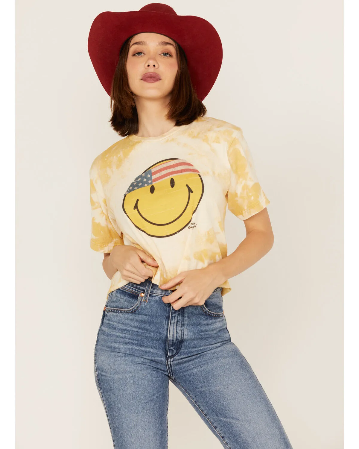 Bohemian Cowgirl Women's Boot Barn Exclusive Americana Smiley Face Graphic Bleach Spray Tee