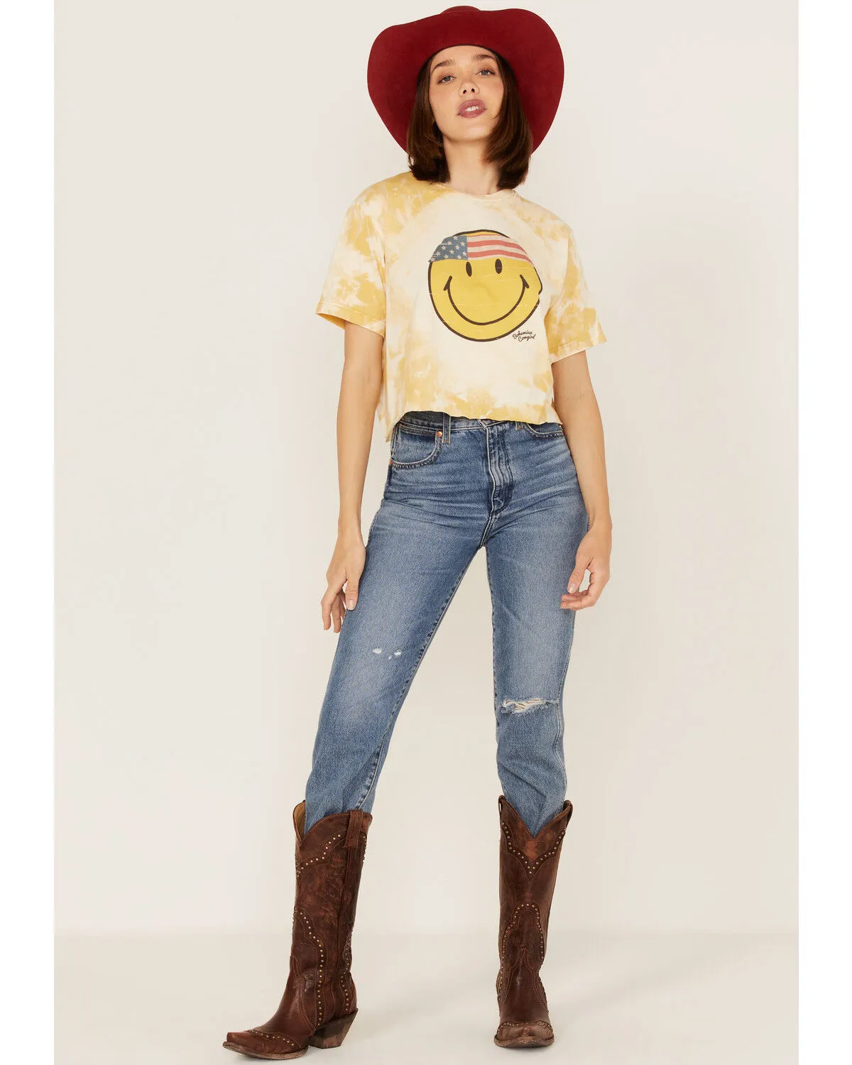 Bohemian Cowgirl Women's Boot Barn Exclusive Americana Smiley Face Graphic Bleach Spray Tee