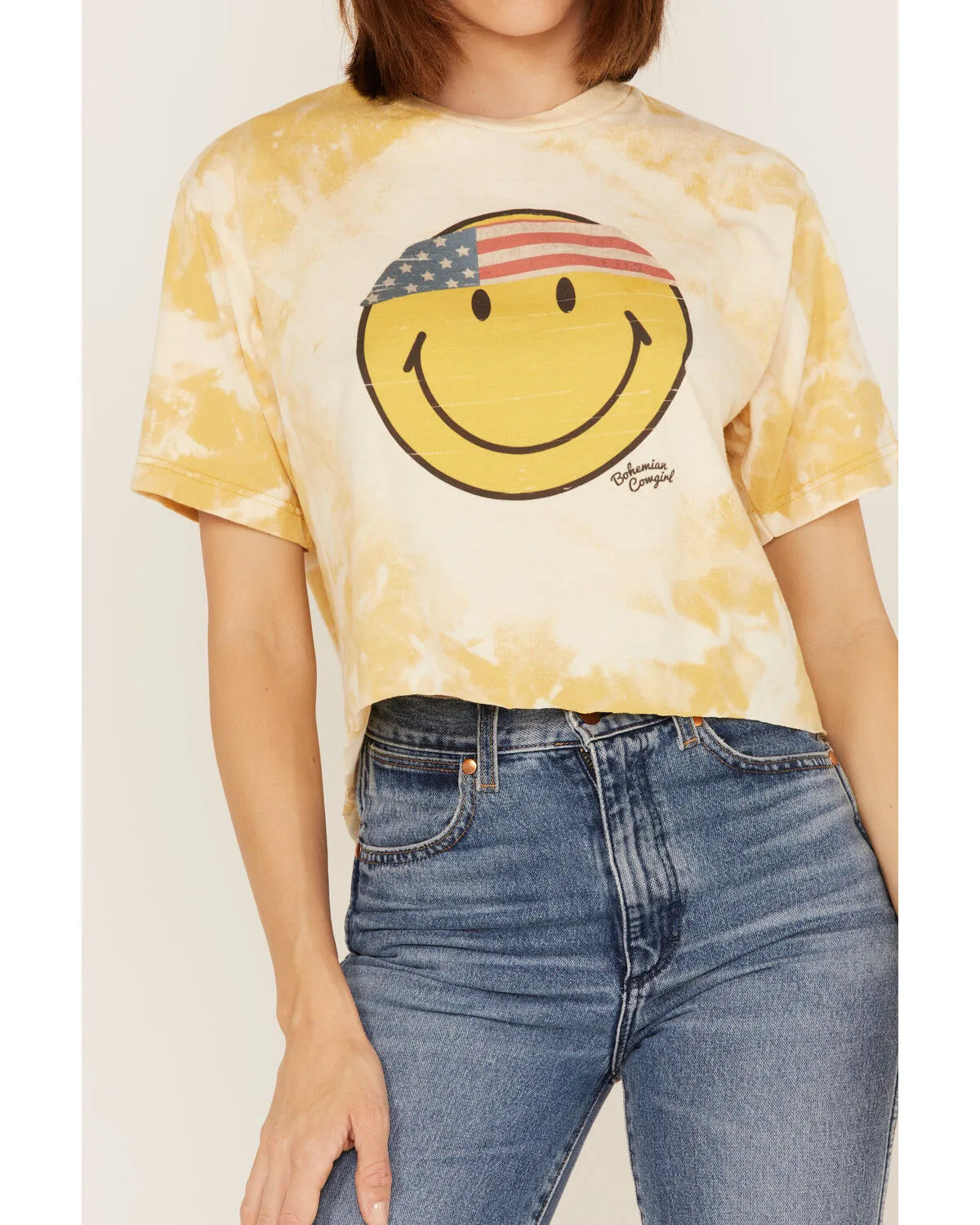 Bohemian Cowgirl Women's Boot Barn Exclusive Americana Smiley Face Graphic Bleach Spray Tee