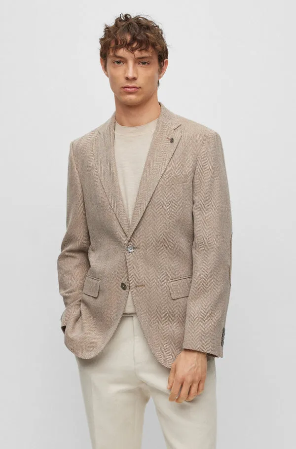 BOSS BLACK Boss Wool Mix Herringbone Slim-Fit Jacket - Beige