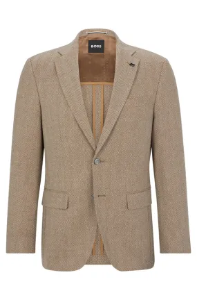 BOSS BLACK Boss Wool Mix Herringbone Slim-Fit Jacket - Beige