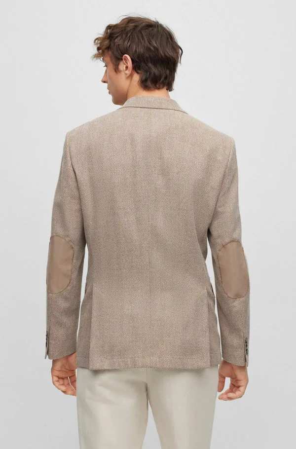 BOSS BLACK Boss Wool Mix Herringbone Slim-Fit Jacket - Beige