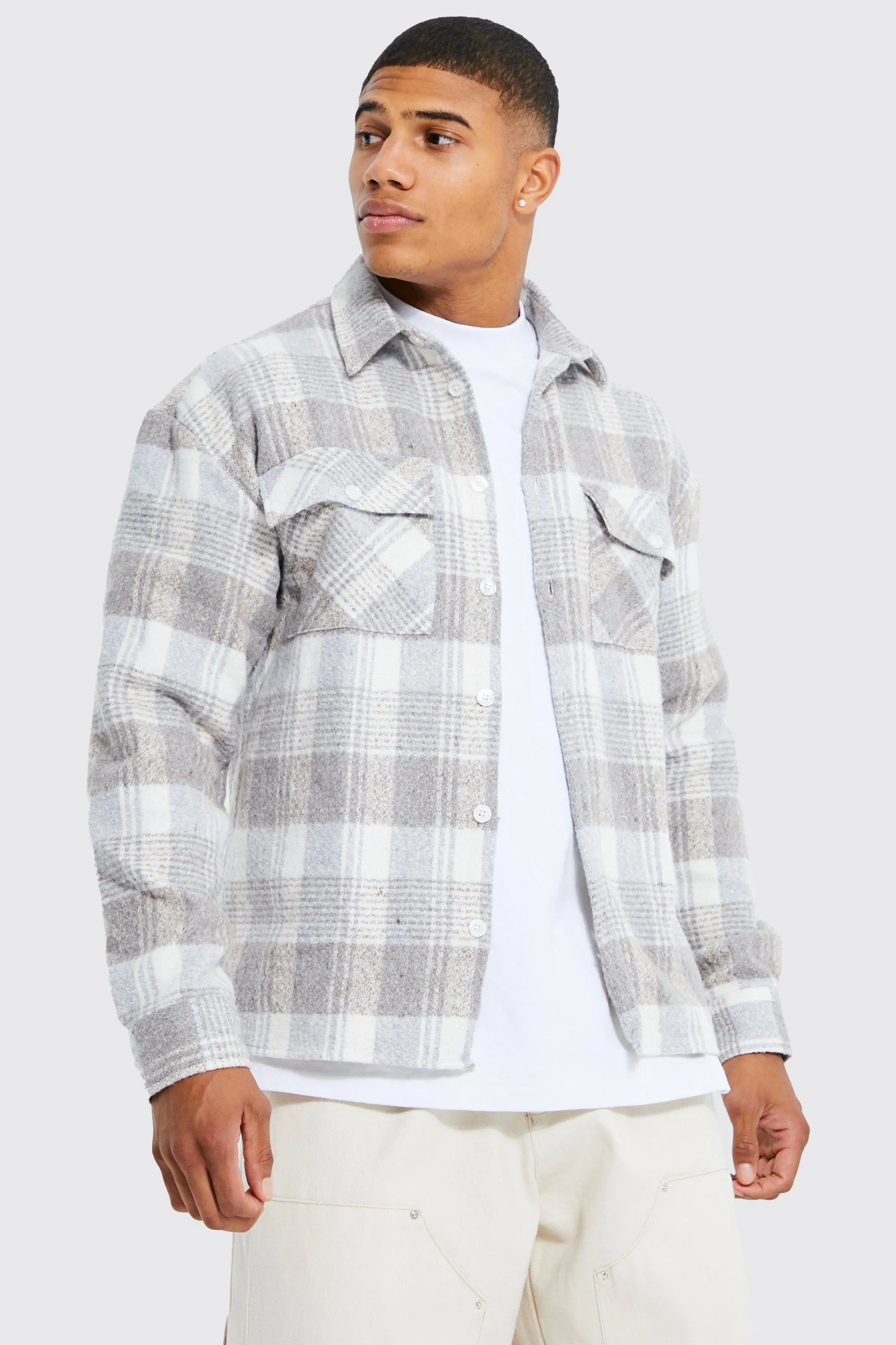 Boxy Brushed Flannel Shirt Jacket