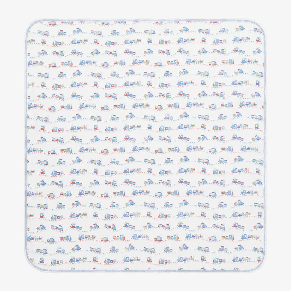 Boys White Cotton Rambling Railroad Blanket (73cm)