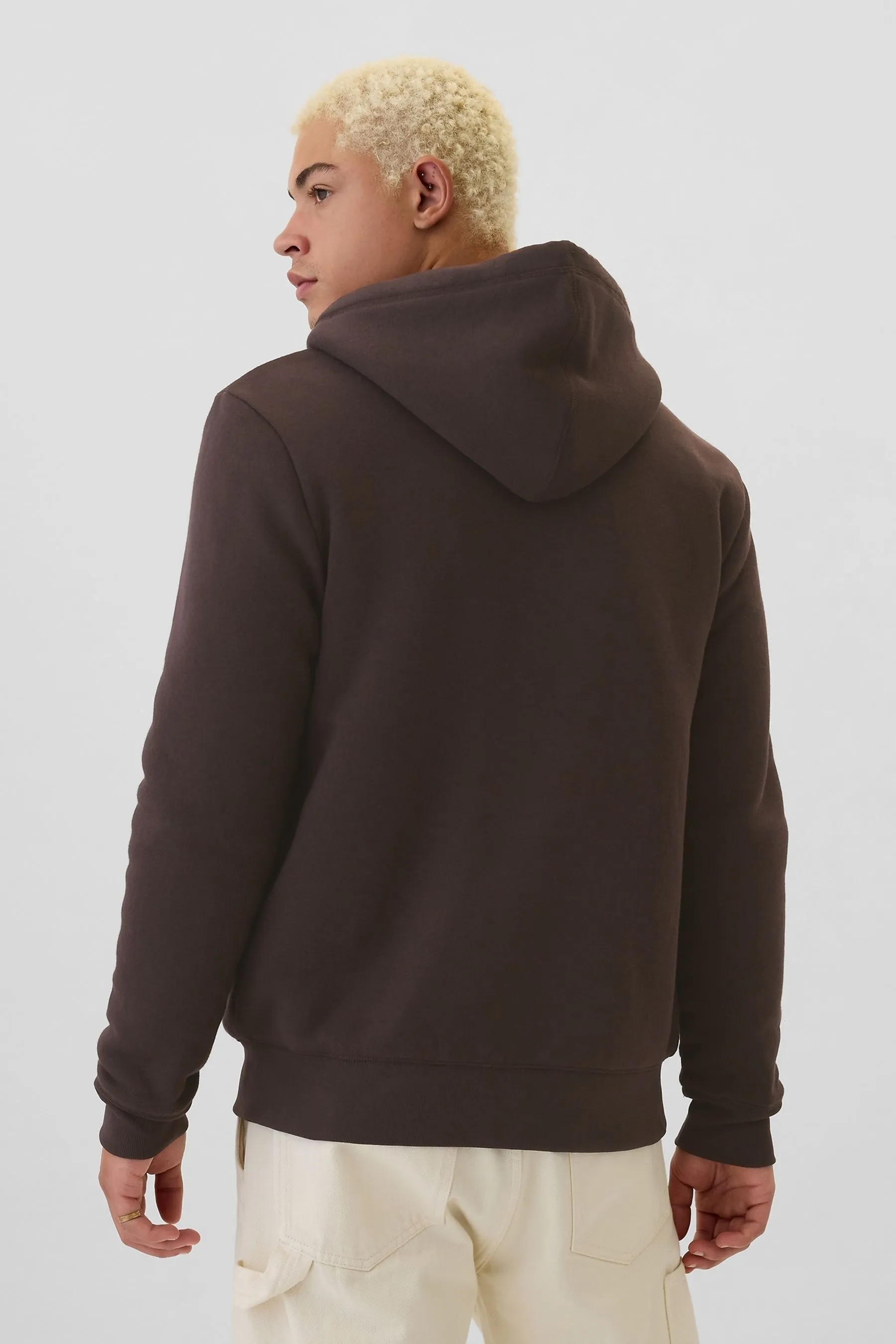 Brown Logo Sherpa-Lined Zip Up Hoodie