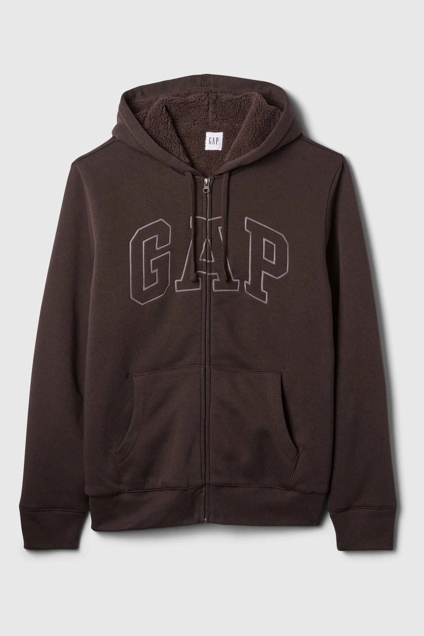 Brown Logo Sherpa-Lined Zip Up Hoodie