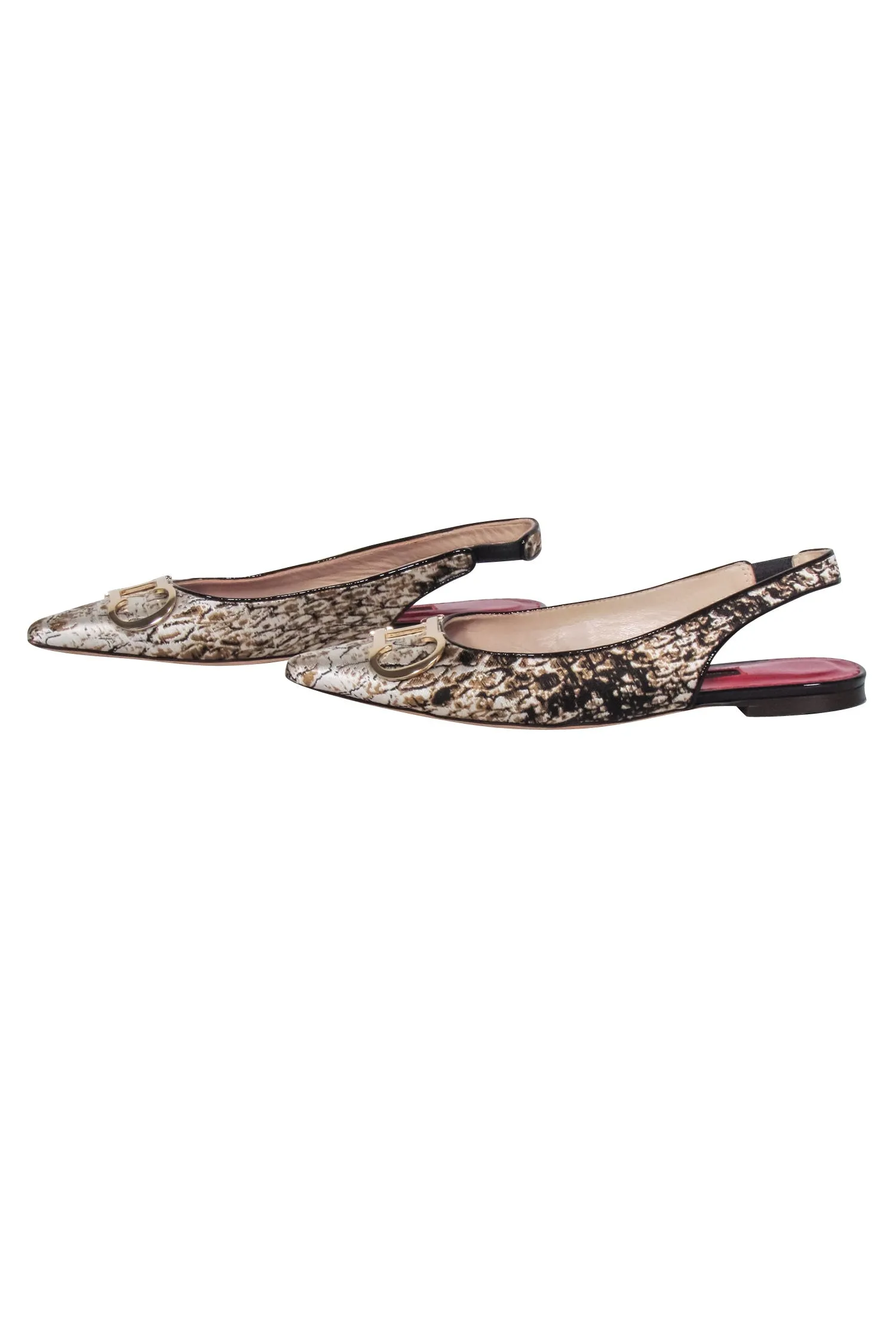 Carolina Herrera - Beige Brocade Print Sling-Back Flats Sz 7