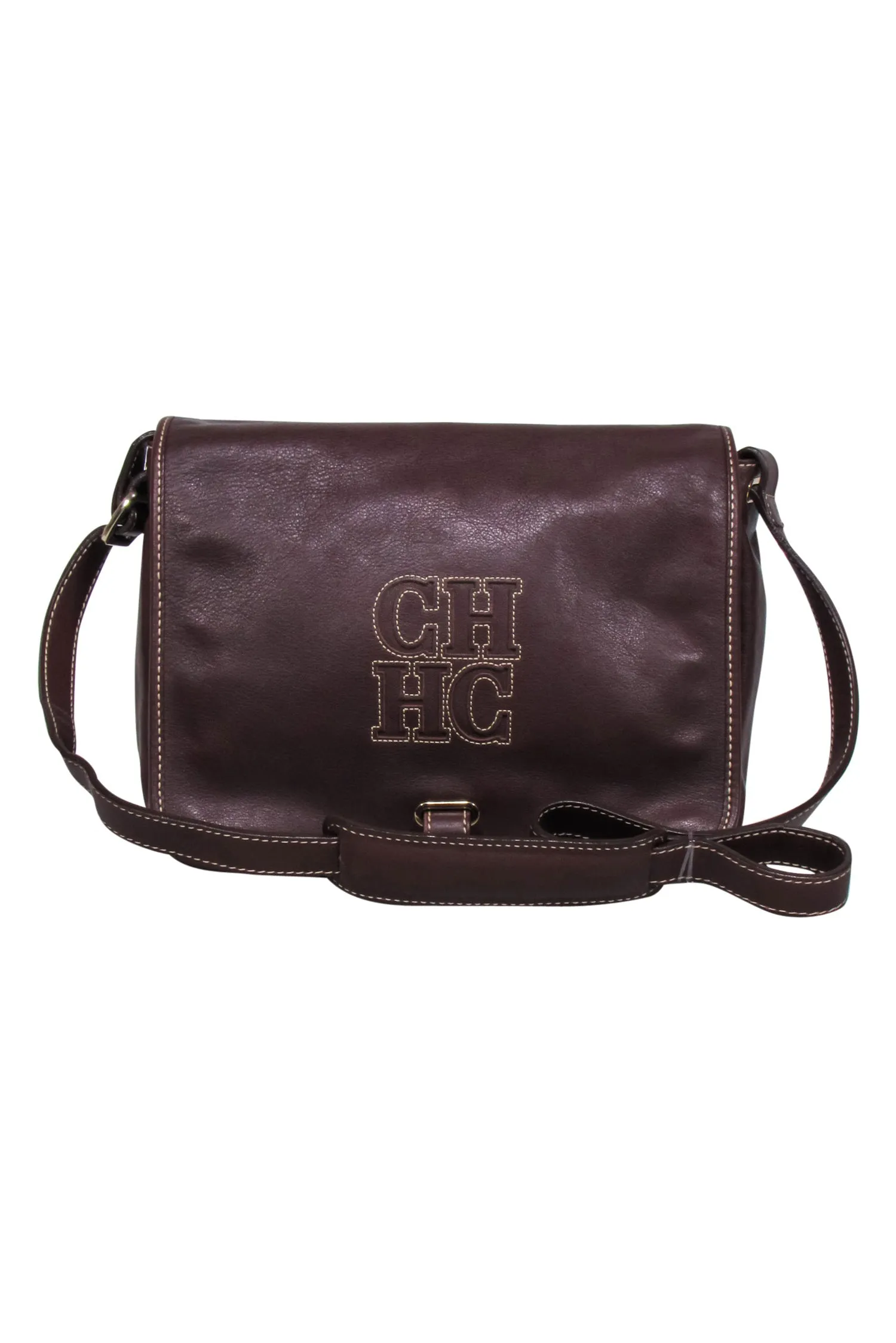 Carolina Herrera - Brown Leather Fold Over Crossbody