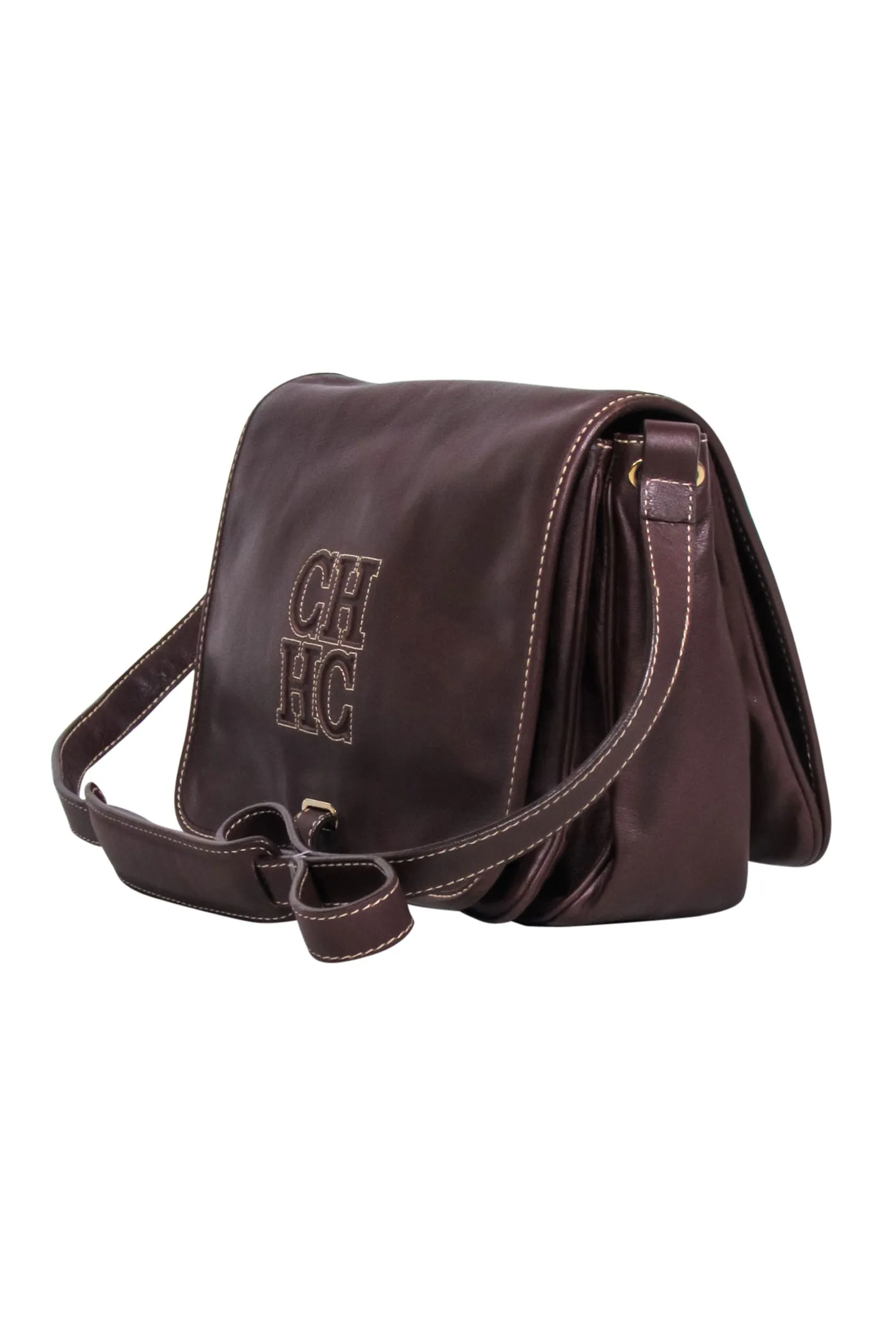 Carolina Herrera - Brown Leather Fold Over Crossbody