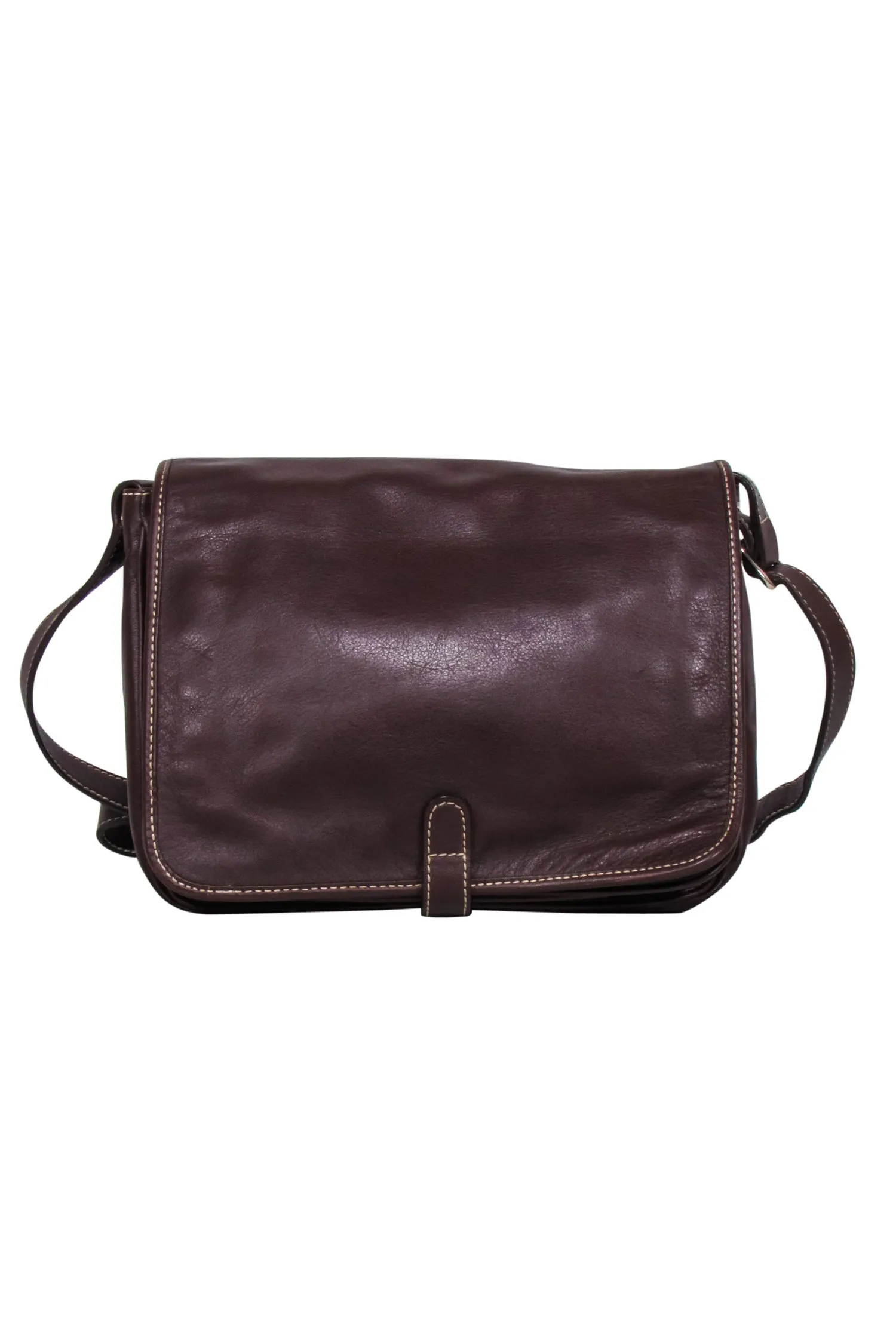 Carolina Herrera - Brown Leather Fold Over Crossbody