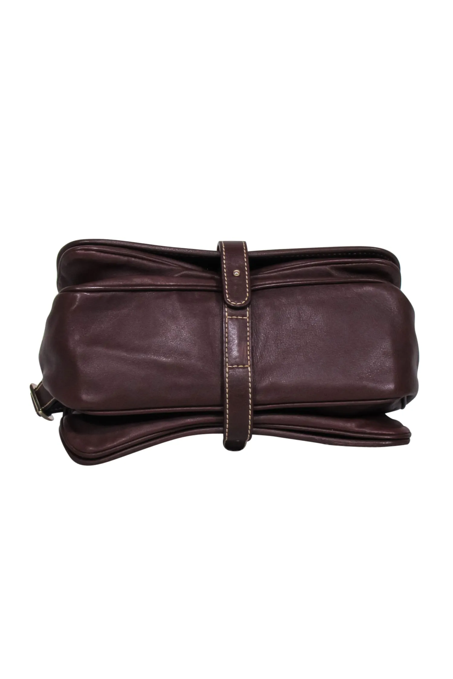 Carolina Herrera - Brown Leather Fold Over Crossbody