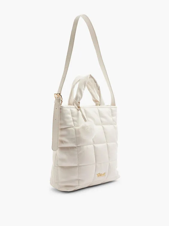 Catwalk  Offwhite Quilted Tote with PomPom Charm