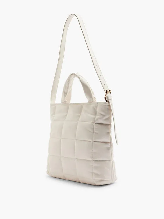 Catwalk  Offwhite Quilted Tote with PomPom Charm