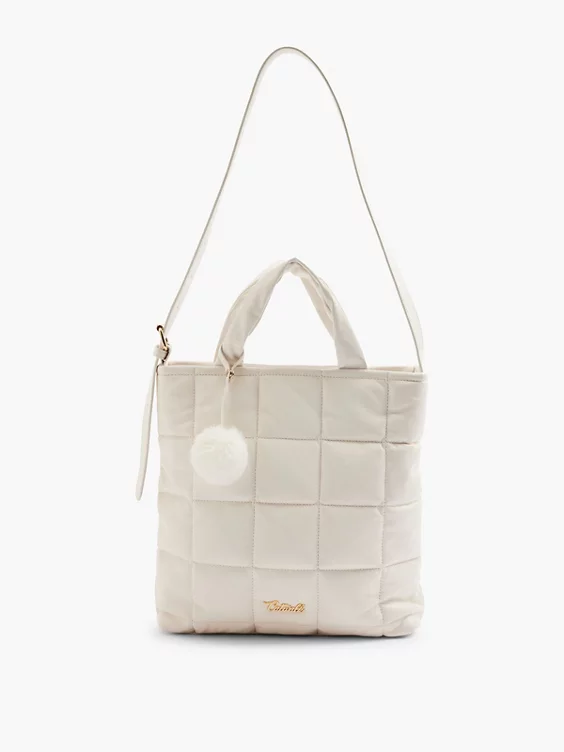 Catwalk  Offwhite Quilted Tote with PomPom Charm