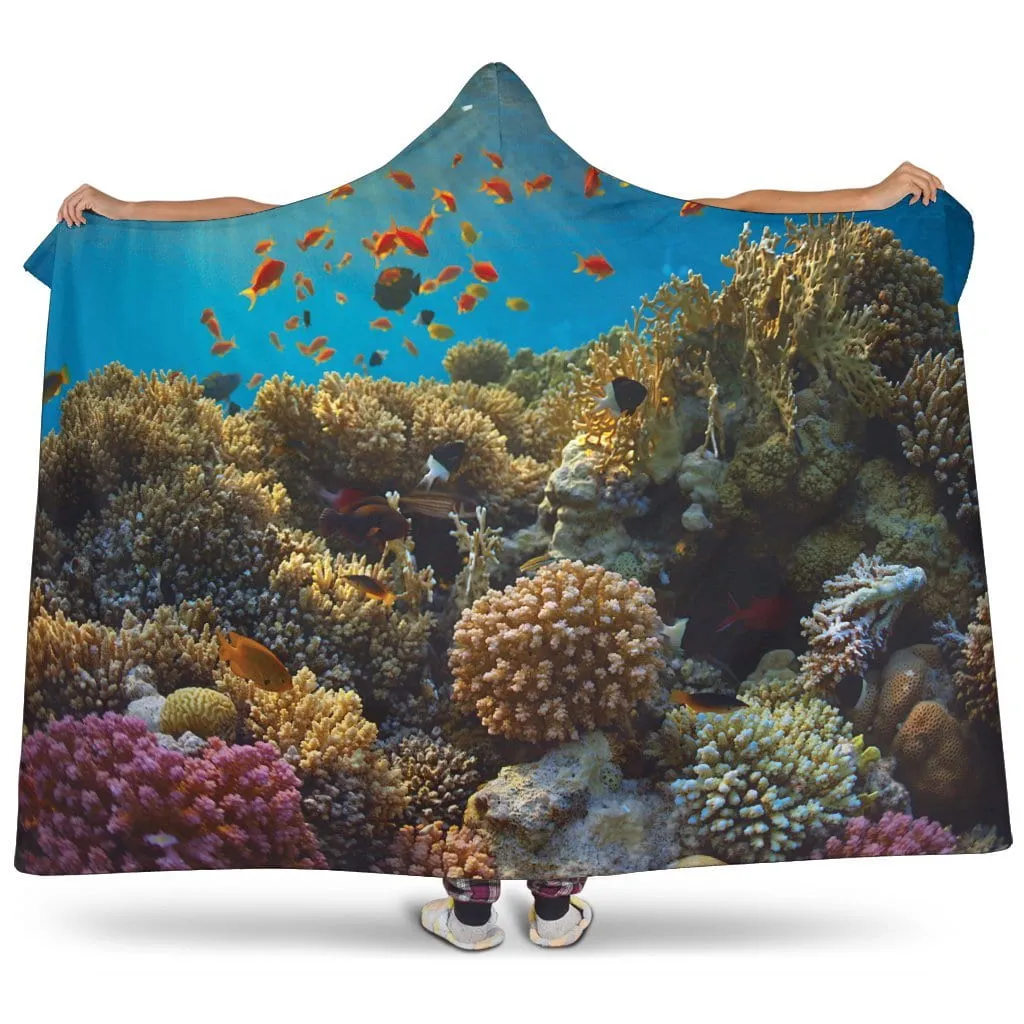 Coral reef tropical fish hooded blanket