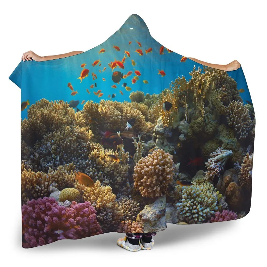 Coral reef tropical fish hooded blanket