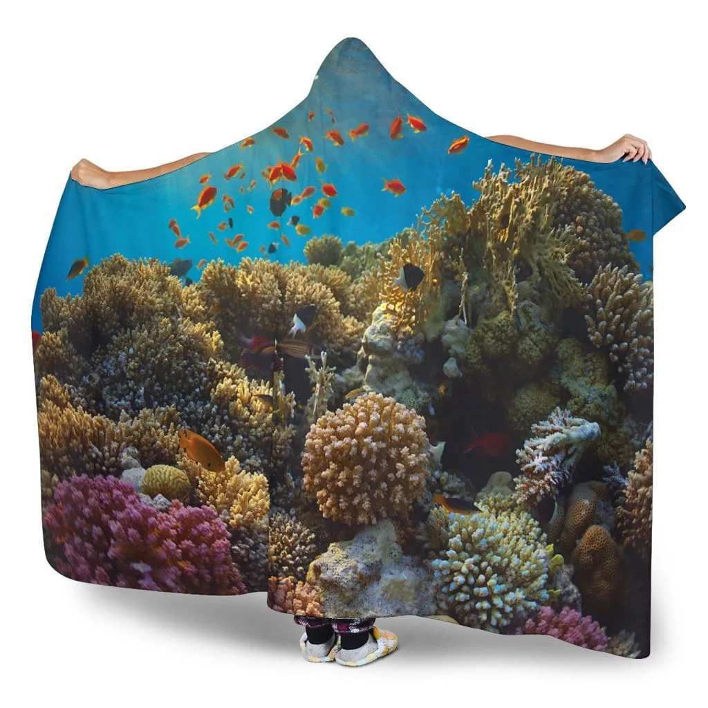 Coral reef tropical fish hooded blanket