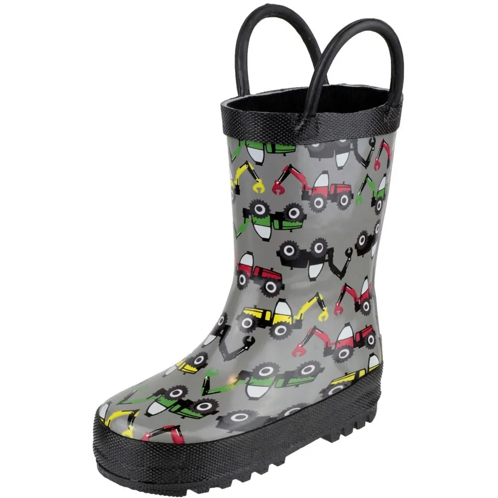 Cotswold Boys Puddle Patterned Rubber Welly Wellington Boot Grey