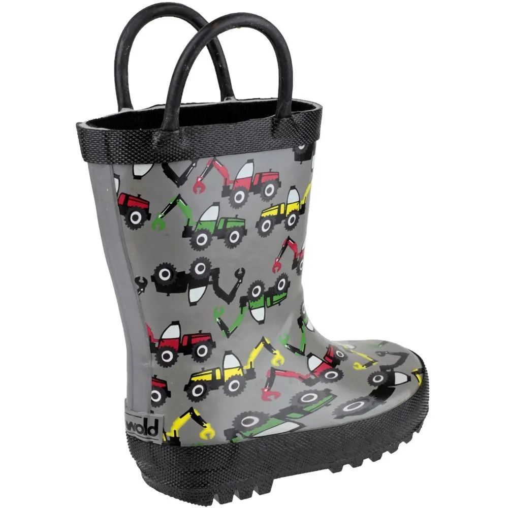 Cotswold Boys Puddle Patterned Rubber Welly Wellington Boot Grey