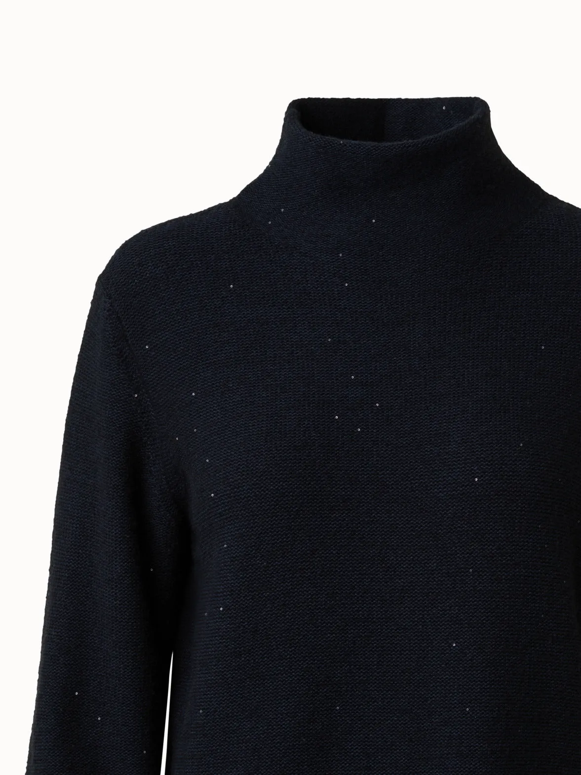 Cotton Wool Knit Pullover with Micro Sequines