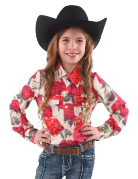 Cowgirl Tuff Kids Girls Rose Pullover Red/Cream Polyester L/S Shirt