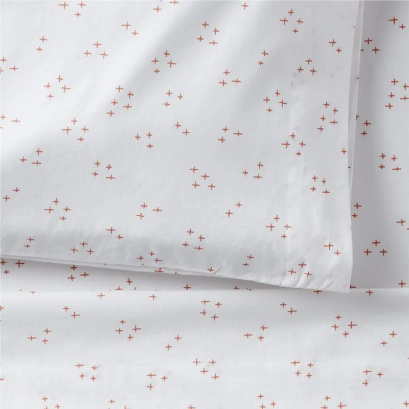 Crate&Barrel Cozy Cloud Twinkle Terracotta Pink Washed Organic Cotton Toddler Sheet Set