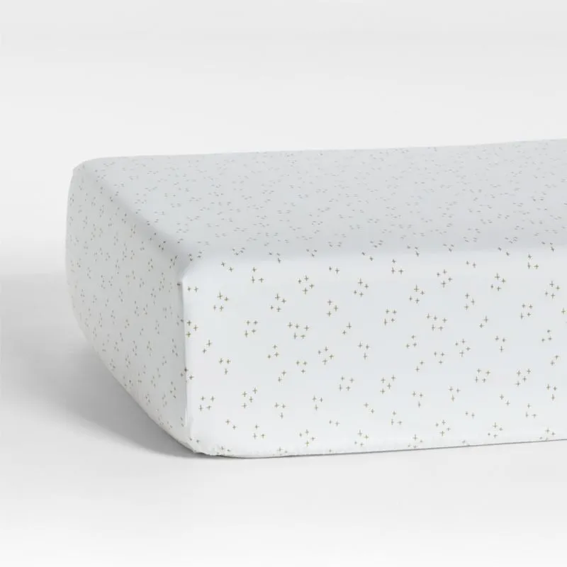 Crate&Barrel Cozy Cloud Twinkle Willow Green Washed Organic Cotton Baby Crib Fitted Sheet