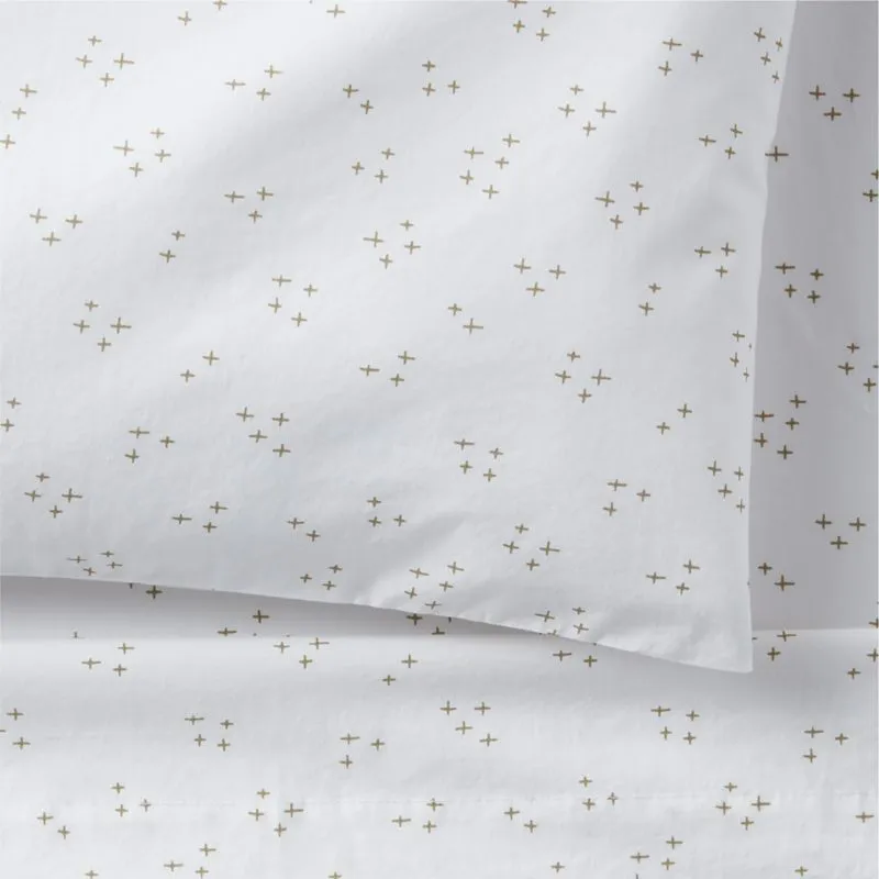 Crate&Barrel Cozy Cloud Twinkle Willow Green Washed Organic Cotton Toddler Sheet Set