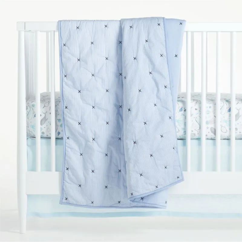 Crate&Barrel Stay Cool Sea Organic Cotton Baby Crib Fitted Sheet