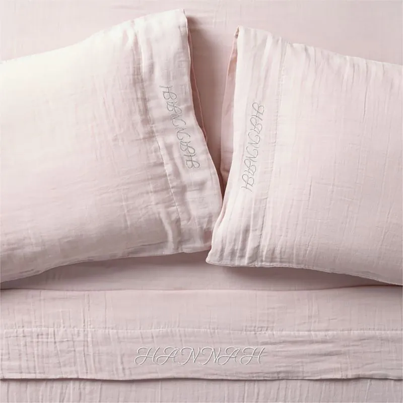 Crate&Barrel Supersoft Lilac Rose Organic Cotton Gauze Kids Full Sheet Set