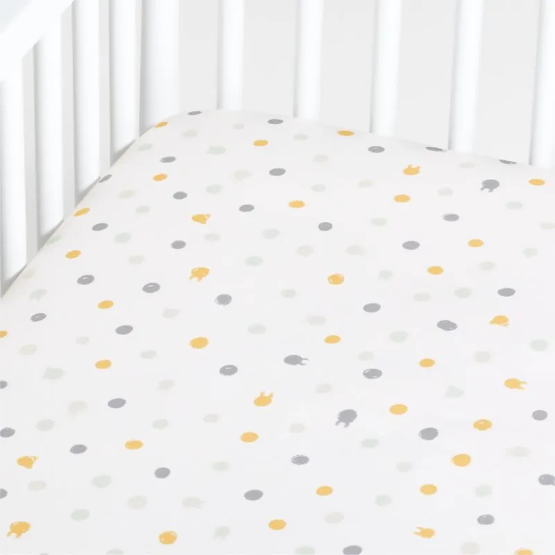 Crate&Barrel Yellow Animal Dot Organic Baby Crib Fitted Sheet