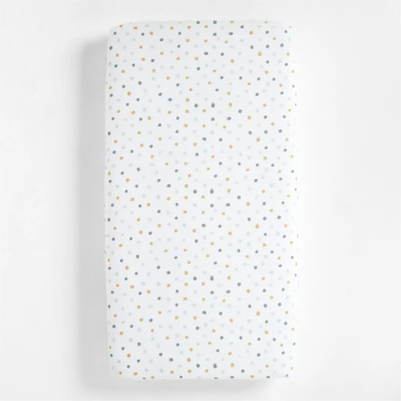 Crate&Barrel Yellow Animal Dot Organic Baby Crib Fitted Sheet