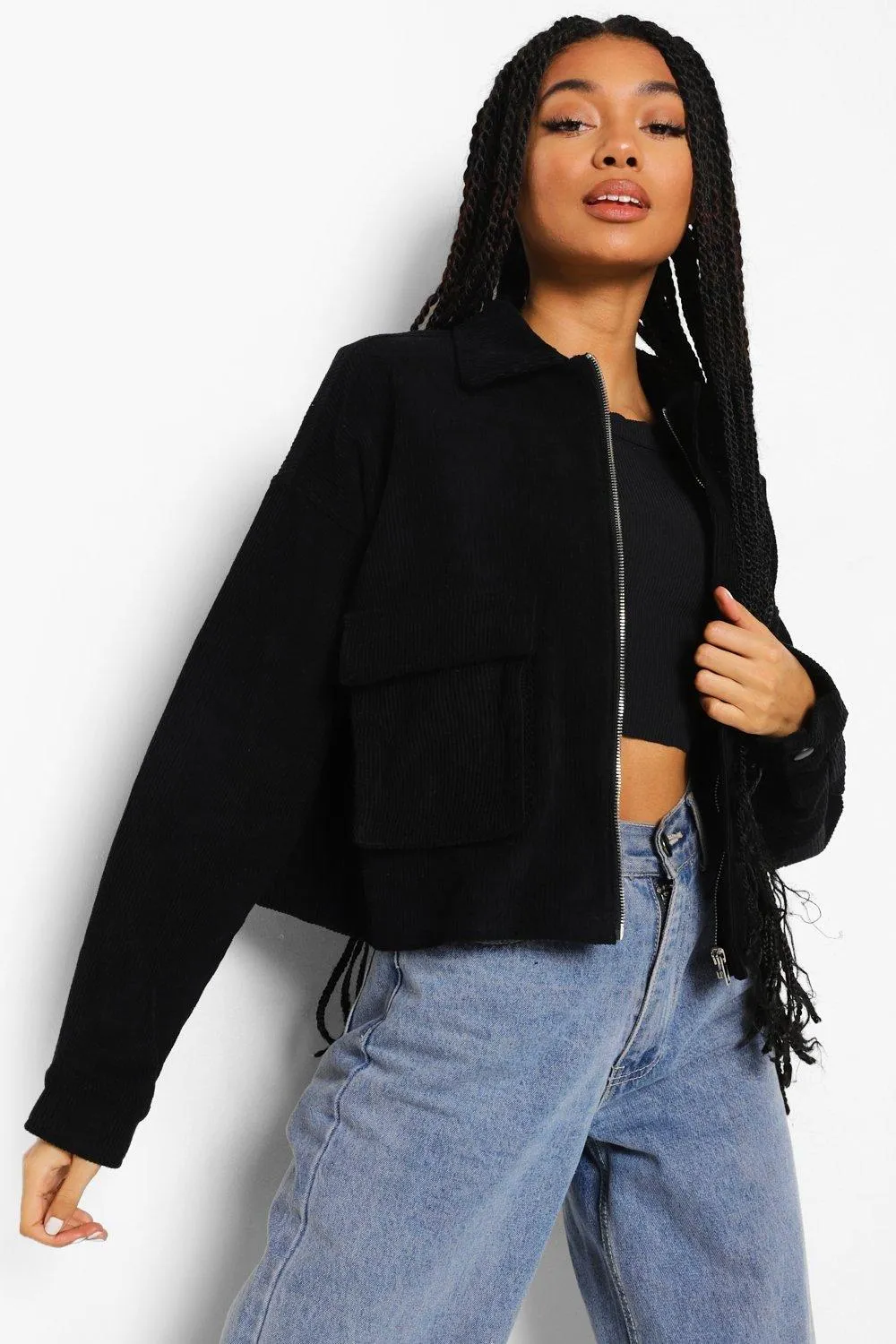 Cropped Pocket Detail Cord Jacket