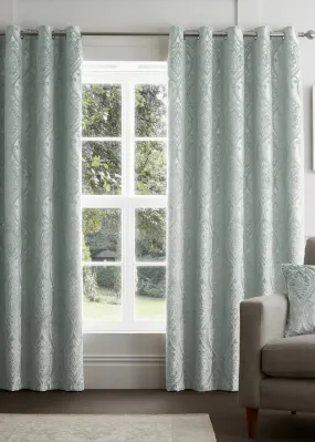 Curtina Chateau Jacquard Blue Eyelet Curtains