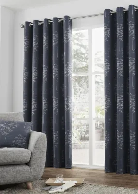 Curtina Elmwood Jacquard Navy Eyelet Curtains