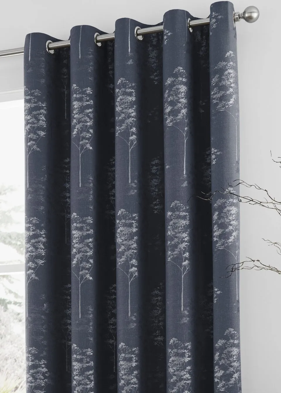 Curtina Elmwood Jacquard Navy Eyelet Curtains