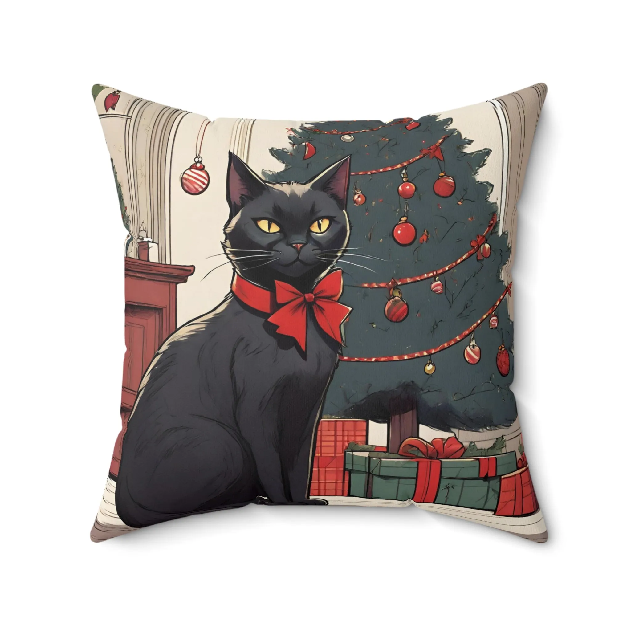 Cute Black Cat Christmas Pillow