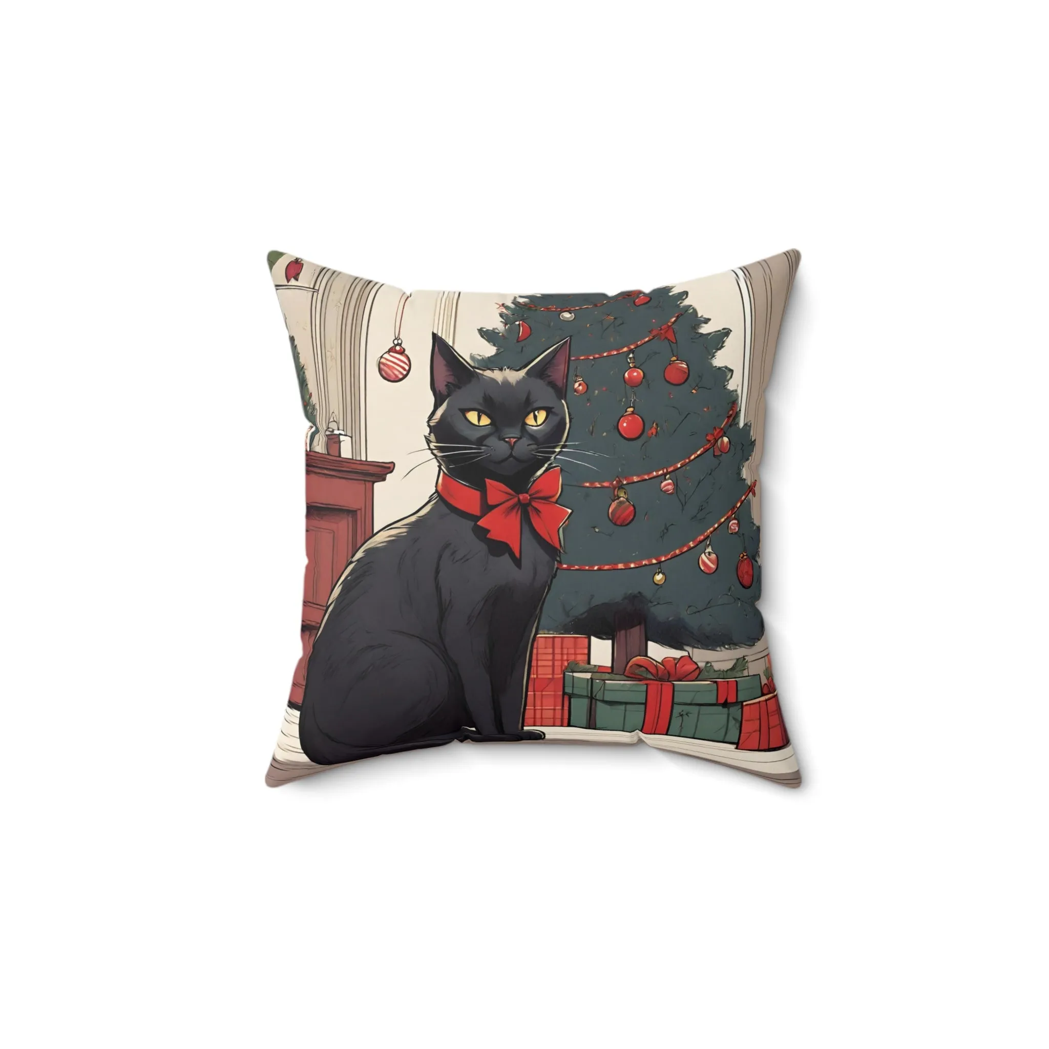 Cute Black Cat Christmas Pillow